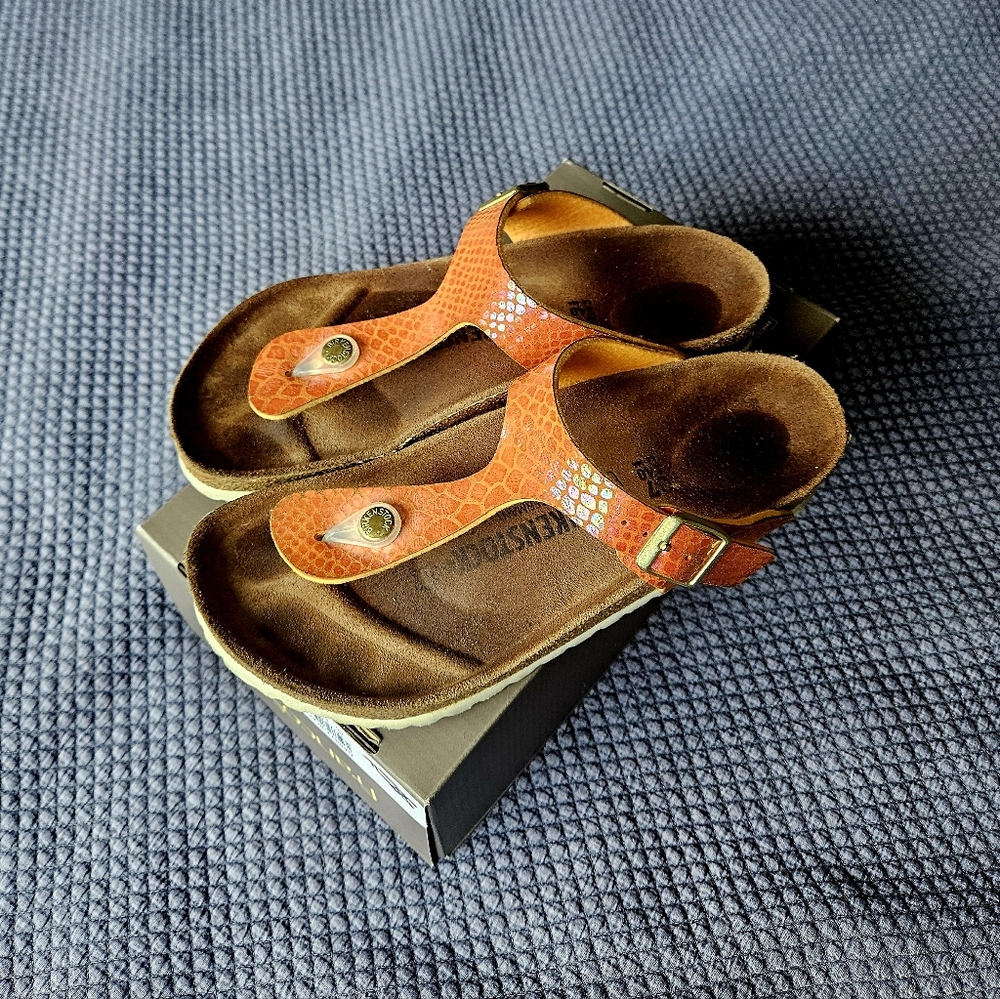 Birkenstock Vibrant Orange Textured Sandals Size 37